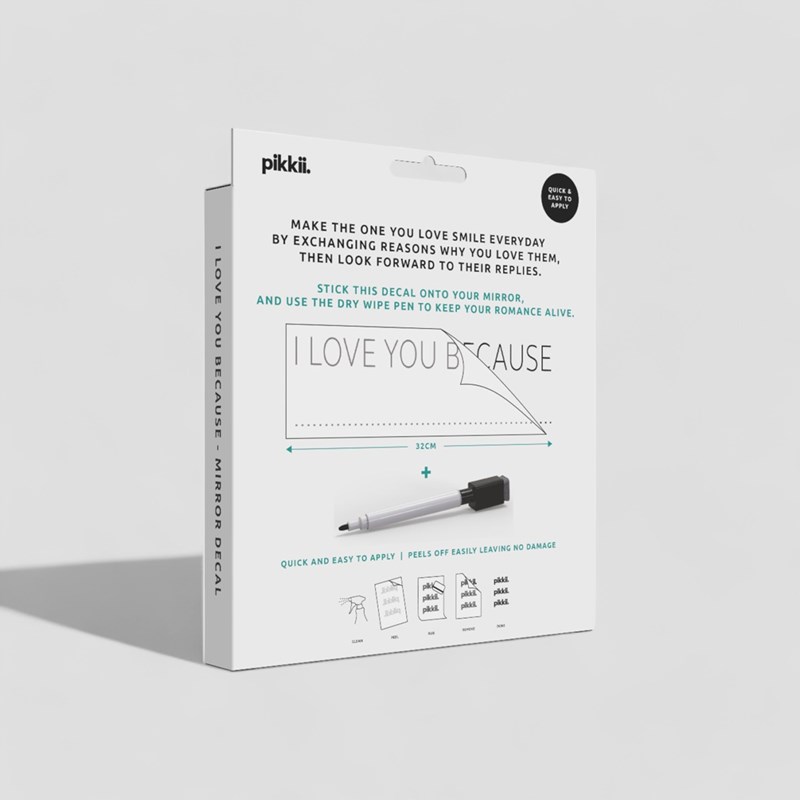 'I Love You Because' Mirror Sticker and Pen